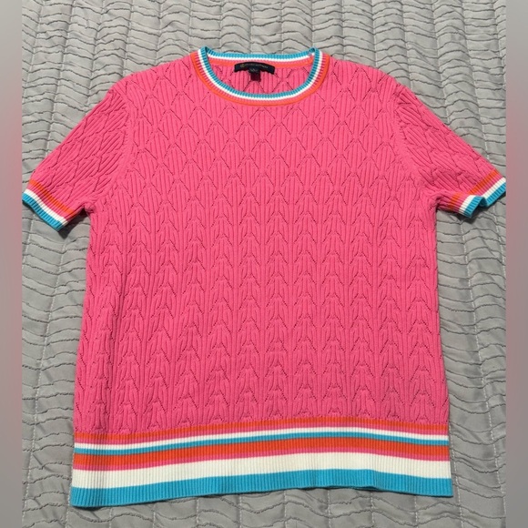 Brooks brothers woman’s pink pointellle sweater short sleeved Large - Picture 1 of 7